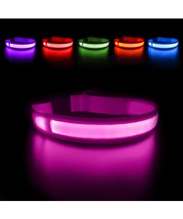 Masbrill dog collar luminous LED light neck band Dogs waterproof for small medium-sized large adjustable flashing light safety collar with 3 lighting modes pink-s s (28-40cm/11-15.7inch) pink (TC5200)