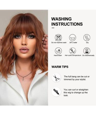 OUFEI Short Wave Auburn Bob Wig with Bangs - 14 Inches - Buy Online on GoSupps.com
