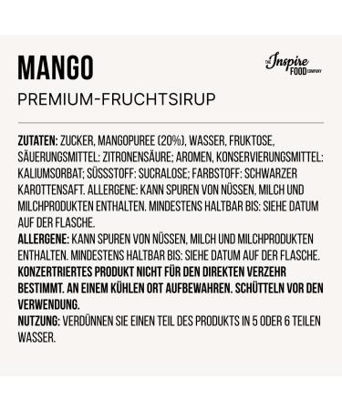 Inspire Food Mango Fruit Syrup for Bubble Tea | 300ml | 100% Vegetarian Gluten-Free No Artificial Dyes | Perfect for Boba Slushes & Ice-Blended Drinks - Buy Online on GoSupps.com
