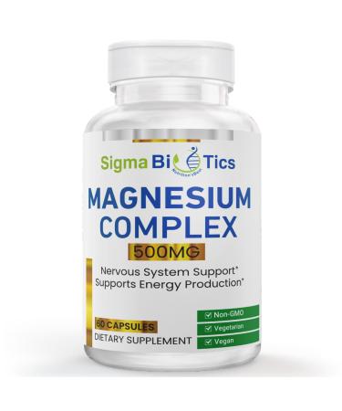 Sigma Biotics Magnesium Complex 500mg - High Potency Magnesium Citrate & Oxide - Mineral Complex Supports Muscle Function Bone Strength & Energy Production - Non-GMO Formula 60 Capsules