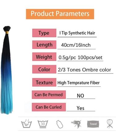 Hair Piece Colorful Hair Extensions I Tip Hair Rainbow Hairpieces Ombre Color 16inch 100 Strands/set For Women Synthetic Hair Accessiories For Women(Black-LightPurple) - Buy Online on GoSupps.com