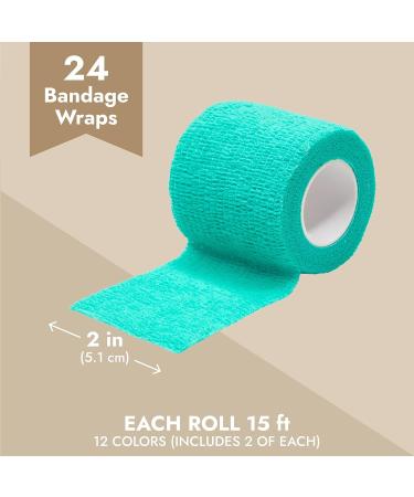 Colorful Medical Self Adhesive Bandage Wrap - 24 Rolls, 2 x 5 Yards, Breathable Cohesive Vet Tape for First Aid Kits, Sports Injuries - 12 Colors - Buy Online on GoSupps.com