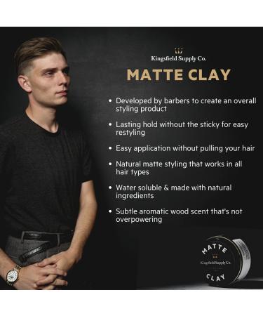 Hair Clay for Men - Kingsfield Supply Smooth Pomade | Matte Finish & Strong Hold | Water-Based Shine Free Styling Clay (3.4 oz - Buy Online on GoSupps.com