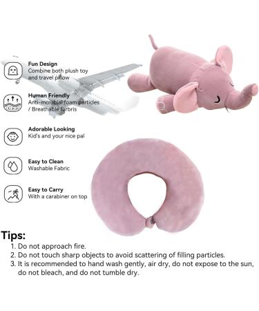 JOYRAVO 2-in-1 Kids Travel Pillow - Adorable Pink Elephant Plushie & U-Shaped Neck Pillow for Ultimate Comfort on Airplane, Car, Train, Bus - Buy Online on GoSupps.com