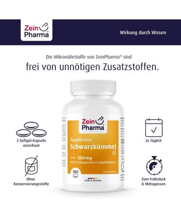 Zeinpharma Egyptian Black Cumin Oil Softgel Capsules 500mg - 180 Natural Cold Pressed Nigella Sativa Capsules for Immune Support & Wellness - Buy Online on GoSupps.com