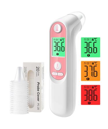 Easter thermometer for baby adults ear fever thermometer with old precision and color-coded temperature display digital infrared thermometer with 21*disposable (pink)