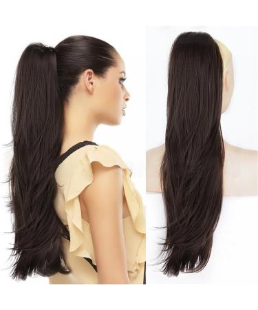 aikaa Ponytail Extensions 26 inch Long Drawstring Wavy Clip in Ponytail Hair Extensions Layered Synthetic Hairpiece for Women 26 Inch 26 Inch 4# Dark Brown