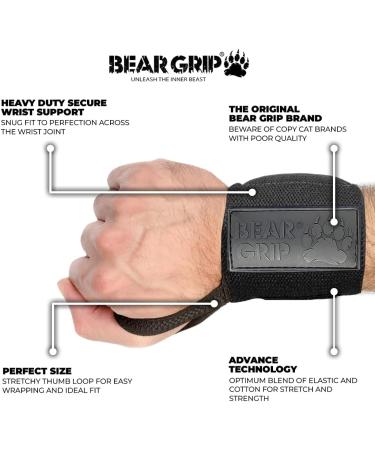 Bear Grip Wrist Support Bands for Weightlifting - Black - Ultimate Support for Weightlifting & Powerlifting Comfortable Adjustable International Shipping Available - Buy Online on GoSupps.com