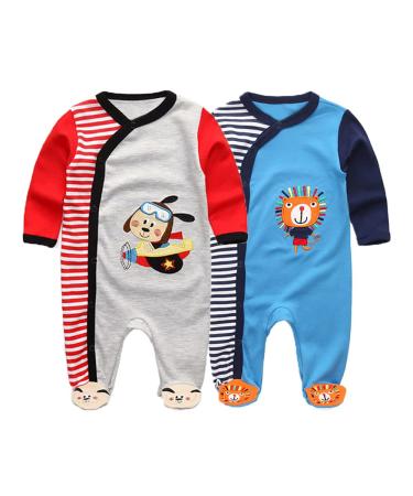 MAMIMAKA Baby Rompers Pajamas Cotton Jumpsuit Boys Girls Sleepsuit Long Sleeve Footed Bodysuits One-Piece Outfits 6-9 Months Two Pieces-3