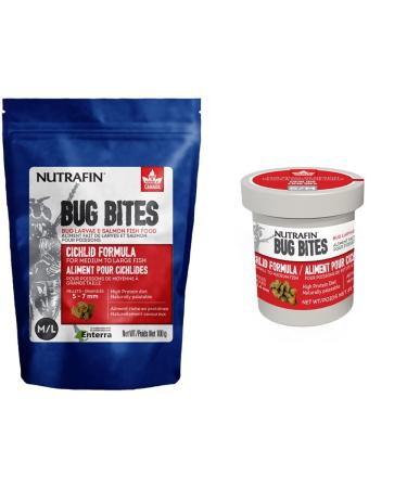 Nutrafin Bug Bites Cichlid Formula Fish Food Bundle: 5-7 mm Pellets + 1.4-1.6 mm Granules (Ginger)