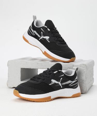 PUMA Unisex Kinder Varion Li Jr Indoor Court Shoe - 34 EU Black Cool Light Gray Yellow Blaze Gum | International Shipping Available - Buy Online on GoSupps.com