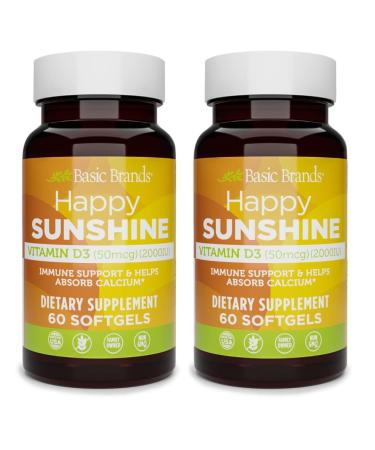 Basic Brands Happy Sunshine Vitamin D3 2000IU 60 Count (Pack of 2)