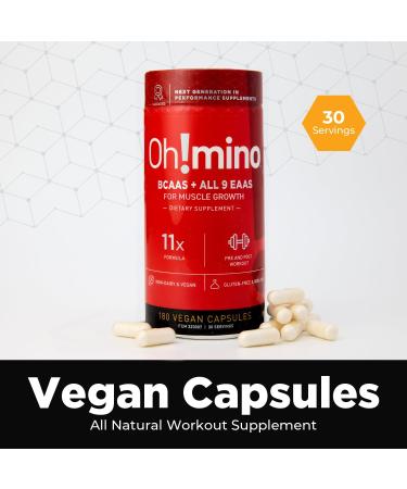 Oh!mino Essential Amino Acids Supplement Caffeinated Capsules All 9 EAAs BCAAs The Perfect Amino for Workouts Amino Energy and to Build Muscle and Recover Faster Caffeinated 180 Count (Pack of 1) - Buy Online on GoSupps.com