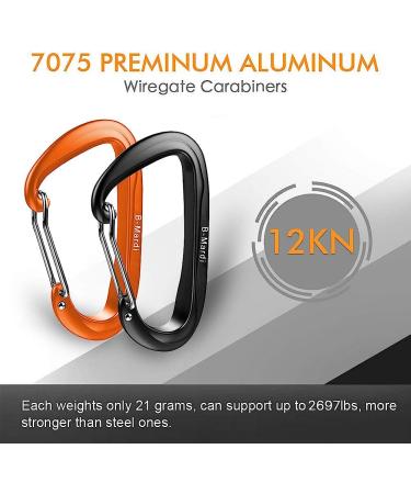 B-Mardi Lightweight Heavy Duty Locking Carabiner Clips - 12kN (2697 lbs) - Black+Orange - 4pcs - Buy Online on GoSupps.com