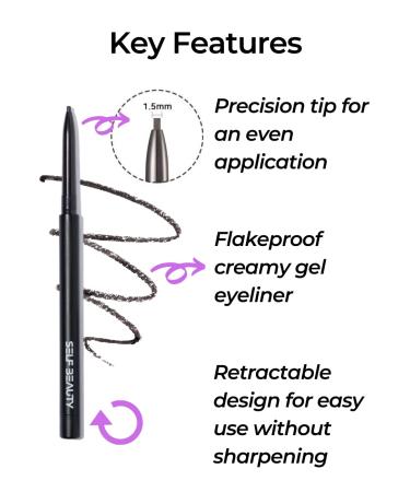 SELFBEAUTY Ultra Slim Waterproof Gel Eyeliner Pencil - Matte Black | Long Lasting & Smudge Proof Retractable Eye Makeup Pencil for Women - Buy Online on GoSupps.com