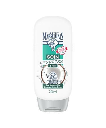 Le Petit Marseillais | Soin Express 1 Min Hydratation L g ret Eau de Coco Bio (flacon de 200 ml) Apr s-shampooing pour cheveux d shydrat s 95% d'ingr dients d'origine naturelle
