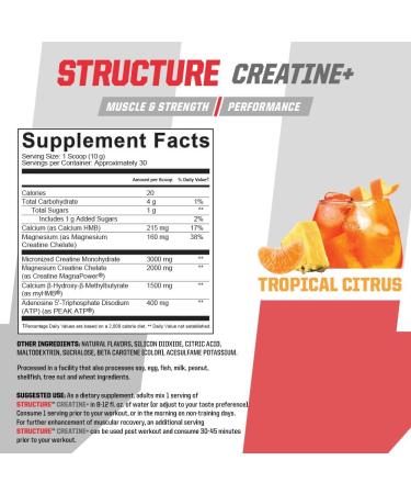 Undefined Nutrition Structure Creatine+ by Brian Shaw - Micronized Creatine Magnesium Chelate HMB & PEAK ATP - 30 Servings Tropical Citrus - Strength Power Recovery - Buy Online on GoSupps.com