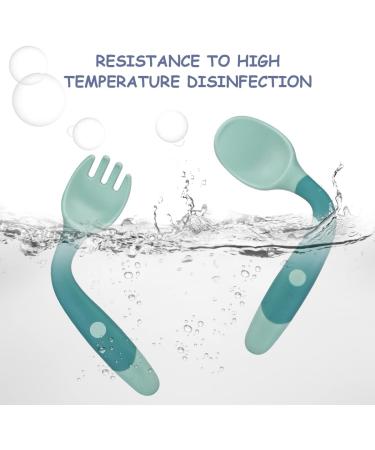 Vicloon Baby Fork and Spoon Set - 4pc Toddler Cutlery Feeding Kit in Blue-Green | Silicone Self-Feeding Utensils for Infant Weaning and Learning - Buy Online on GoSupps.com
