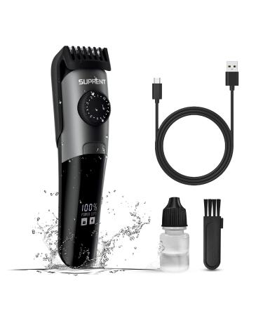 SUPRENT Beard Trimmer for Men Waterproof, IPX7 Professional Mustache Trimmer, 19 Built-in Adjustable Precise Lengths, Cordless USB C Rechargeable & LED Display