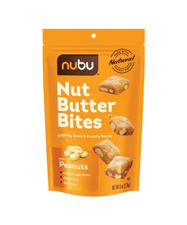 Nubu Nut Butter Bites with Peanuts Poppable Sweet & Crunchy Snacks, Vegan and Gluten-Free, Pack of 6