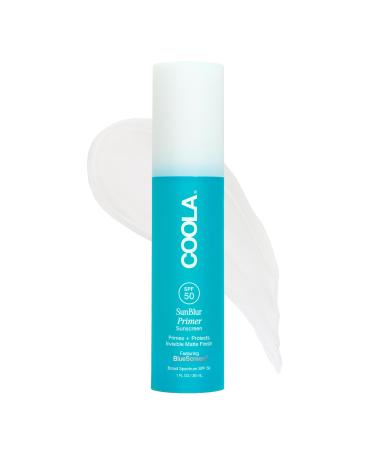 COOLA SunBlur Makeup Primer with SPF 50 Matte Finish Sets Makeup for 8 Hour Wear Dermatologist Tested Sunscreen Paraben Free Vegan 1.0 Fl Oz