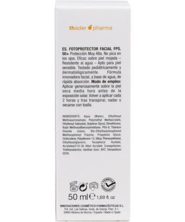  Thader Th Pharma Thader Th Pharma Photoprotective Face Cream highly water-resistant and non-stinging to the eyes SPF 50+ 50 ml - Buy Online on GoSupps.com
