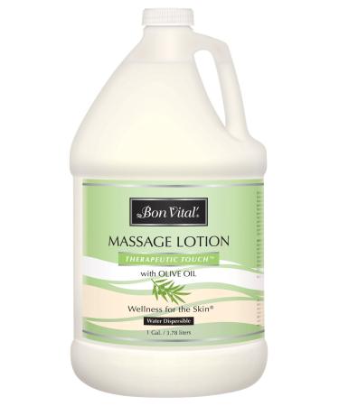 Bon Vital' Therapeutic Touch Massage Lotion Made with Olive Oil to Repair Dry Skin & Soothe Sore Muscles, Best Skin Therapy Lotion, Moisturizes Skin During Massages for Smooth, Soft Skin, 1 Gal Bottle