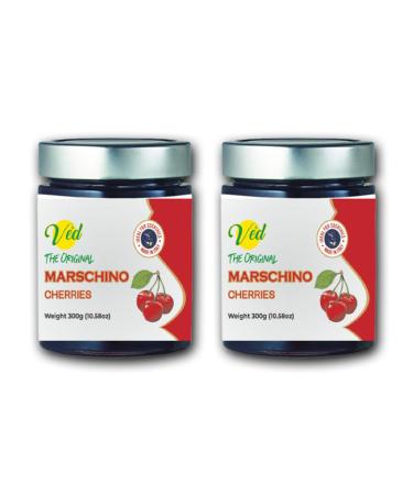 Ved Gourmet Original Red Maraschino Cherries - Italian Cherry for Cocktails - Vegan Cocktail Bourbon Cherries in Natural Syr