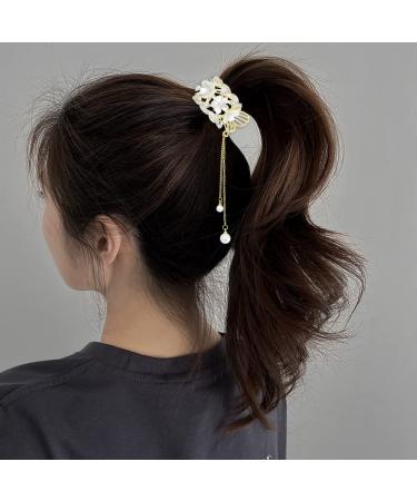 3 Pcs Rose Flower Tassel Ponytail Hair Clips | Vintage High Ponytail Hair Barrettes with Pearl Rhinestone Metal | Chinese Decorative Accessories for Bride Women Girls - Buy Online on GoSupps.com