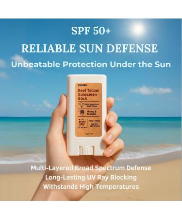 Beef Tallow Sunscreen Organic Stick SPF 50 Tallow-Based Mineral Sunscreen with Honey & Beeswax for Face & Body Water-Resistant Natural Sunblock 0.53 oz - Buy Online on GoSupps.com