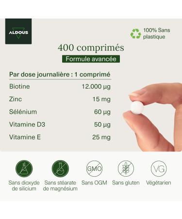 Biotin 12 000 mcg | 400 Tablets | Zinc Selenium Vitamin D3 and Vitamin E | Hair Skin & Nail Biotin | Hair Growth Biotin | Hair Growth Supplement - Buy Online on GoSupps.com