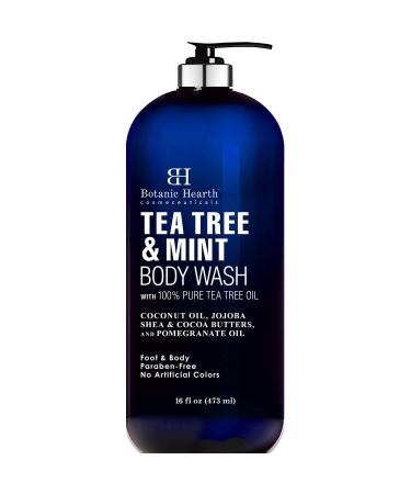 BOTANIC HEARTH Tea Tree Oil Body Wash with Mint - Paraben Free, Helps Fight Body Odor, Athlete's Foot, Jock Itch, Skin Irritations - Shower Gel Soap - Women & Men - (Packaging May Vary) 16 fl oz