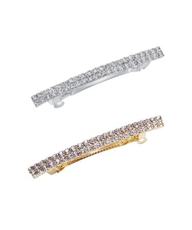2 Pieces Rhinestone Hair Barrettes metal Spring Hairpin water Drill Horsetail Clip stylish Side Clip Hairpin for Women and Girls to Weave Hair Accessories(gold and silver)