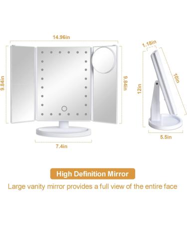 bemelux Tri-fold Vanity Mirror Light with 10x Magnetic Lens | 1X/2X/3X Magnification | Touch Control, Foldable, Dual Power Supply | Detachable LED Makeup Mirror | Travel Portable | Ideal Gift for Women - Buy Online on GoSupps.com
