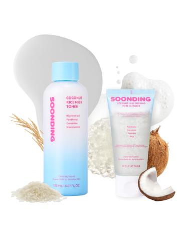 SOONDING Coconut Powered Hydrating Duo - 50ml (1.69 fl oz) + 150ml (5.07 fl oz) | SOONDING Coconut Cleanser + Rice Toner