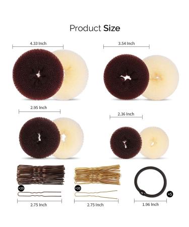 FANDAMEI Hair Bun Maker Set with 8 Donut Bun Makers, Hair Elastic Bands, and Bobby Pins - Dark Brown and Beige Assortment - Buy Online on GoSupps.com