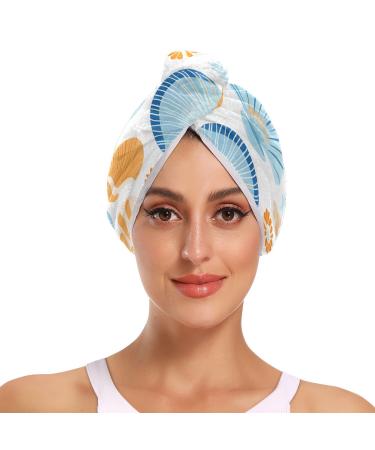 Beautiful Seashells Hair Towel 2 Pack Super Absorbent Hair Drying Towel Quick Dry Hair Turbans Head Towel with Button Twisty Wrap for Women Girls