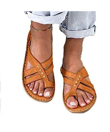 Yytcsjz Womens Comfy Platform Sandals Bunion Correction Sandals Open Toe Slippers with Arch Support Pain Relief Non-Slip for Girlfriends and Mother (Color : Light Brown Foot Length : 23cm) 23cm Light Brown