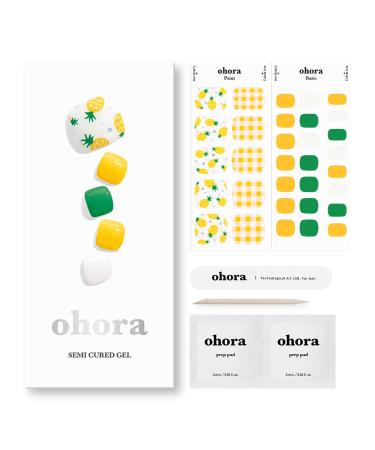 ohora Semi Cured Gel Pedi Strips (P Hawaiian Fruits) - Works with Any Pedi Lamps, Salon-Quality, Long Lasting, Easy to Apply & Remove - Includes 2 Prep Pads, Pedi File & Wooden Stick