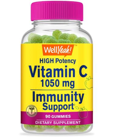 WellYeah Vitamin C 1050 mg Gummies - Natural Sourced Flavors - Immune Support Dietary Supplement Antioxidant Support - Extra Strength Vegetarian Gummy Non-GMO Gluten Free - 30 Servings 90 Count (Pack of 1)