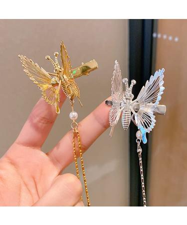 Flymind 6Pcs Moving Butterfly Tassel Hair Clips Elegant Antique Side Clip for Women & Girls (Silver) - Buy Online on GoSupps.com