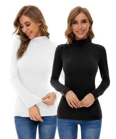 Chioni.od Turtleneck Long Sleeve Active Shirts Base Layer 2pack Black+white Medium