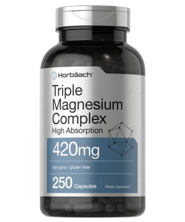 Triple Magnesium Complex | 420 mg | 250 Capsules | Non-GMO and Gluten Free Formula | Magnesium Oxide Citrate and Aspartate Dietary Supplement | by Horbaach - Buy Online on GoSupps.com
