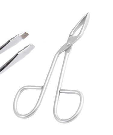 AAProTools Tweezers - Eyebrow Scissor Handle Tweezer - Straight Tip  German Grade Stainless Steel  Hair Plucking  Facial  Silver