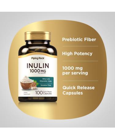 Piping Rock Organic Inulin Capsules 1000 mg | 100 Count | Low Glycemic Index | Soluble Fiber Supplement | Non-GMO Gluten Free - Buy Online on GoSupps.com