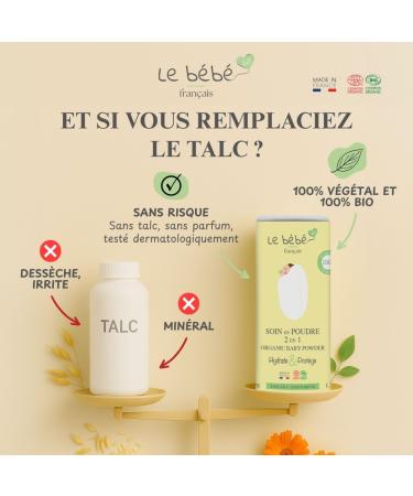Le B b Fran ais Soin en poudre Bio 2 en 1 - Sans talc - Change Plis Bain lact - Naturel hydrate et prot ge - Alternative V g tale sans Talc l'avoine collo dale & amidon de riz - Peau sensible 100g - Buy Online on GoSupps.com