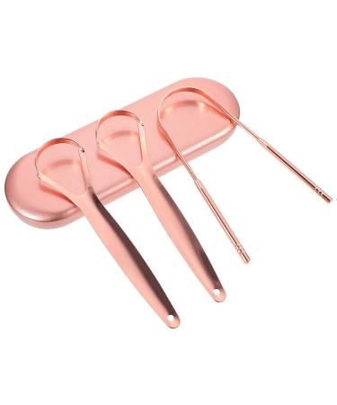 DOITOOL 3Pcs Tongue Scraper Cleaner Stainless Steel Tongue Cleaners Easy to use Tongue Cleaners Oral Cleaning Tools for Adults Kids (Rose Gold)