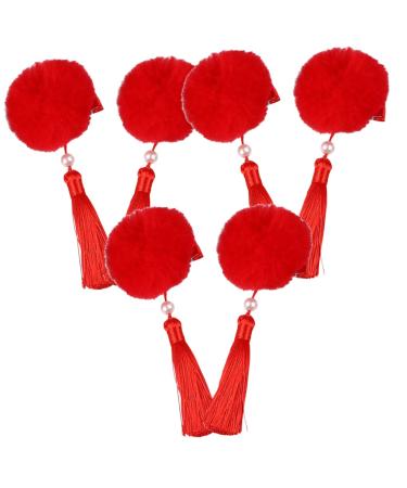 DOITOOL 3 Pairs Tassel Hair Ball Hair Clip Chinese New Year Hairpins Kids Hair Clips for Girls Chinese Girl Hair Accessories Decorate Modeling Artificial Fur Girl Child Red