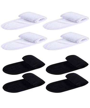 BallHull 8 Pcs Women Headbands Makeup Headbands Adjustable Spa Facial Headbands Wrap Terry Cloth Headbands Stretch Towel for Bath  Makeup and Sport. Black  White