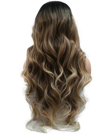 Xingyu Natural Body Wave Lace Front Wig - Dark Brown Roots to Blonde 26 | Handmade Synthetic Hair for Women - Perfect for Holiday Parties & Styling Tips - Buy Online on GoSupps.com